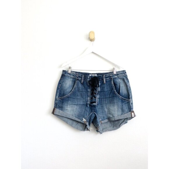 NEW! One Teaspoon Super Freaks Lace Up Cut Off Jean Shorts SZ 32 - Picture 5 of 11